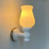 Vintage painted wood and opaline wall lamp, France, 1980