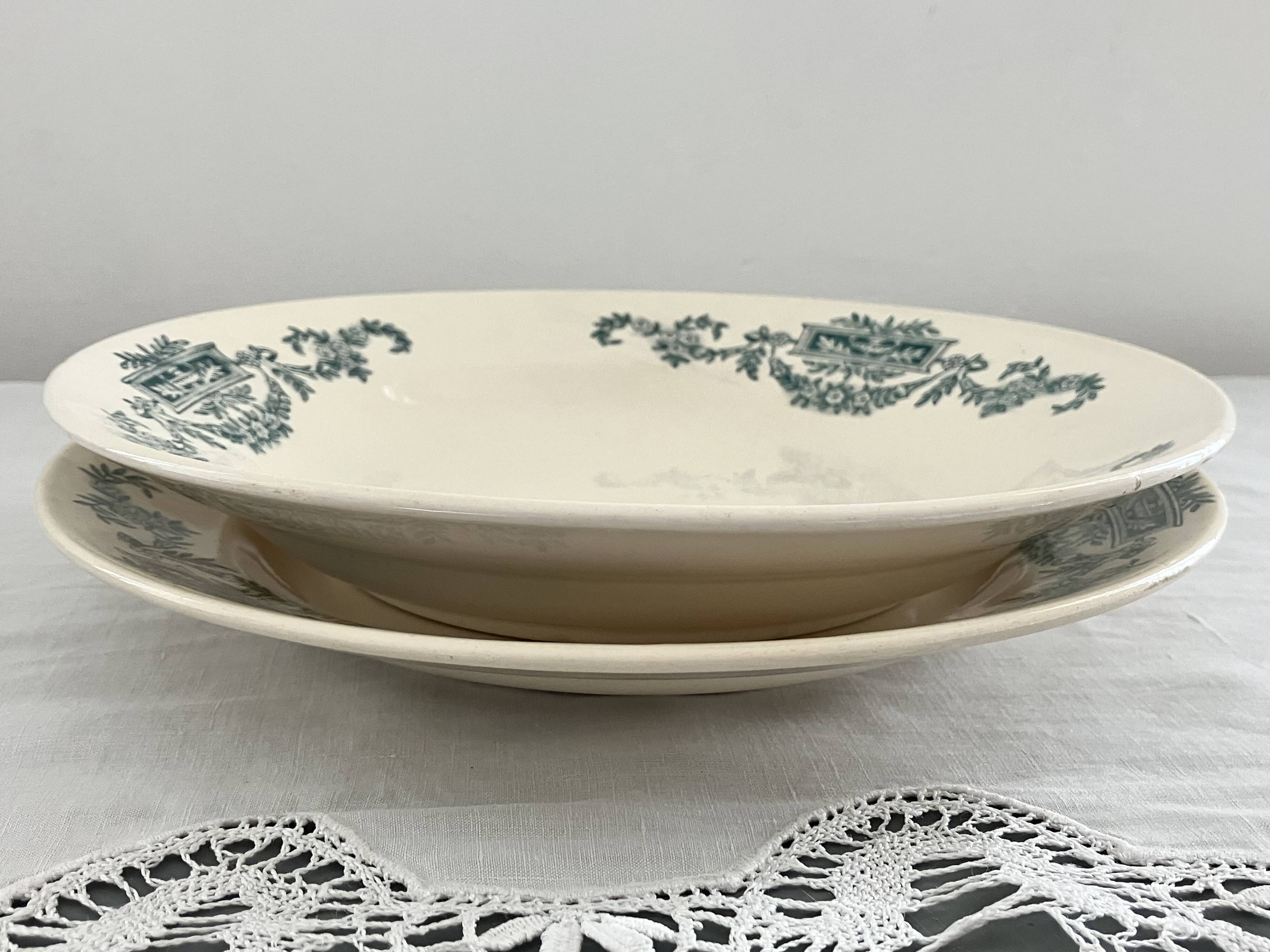 6 hollow plates, service Lutetia - Longchamp, Terre de fer