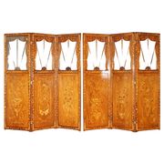 Pair of three-panel screens made of Dutch hardwood and walnut.