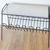 Mid century perorated metal side table with a magazine rack - pilastro tomado artimeta era