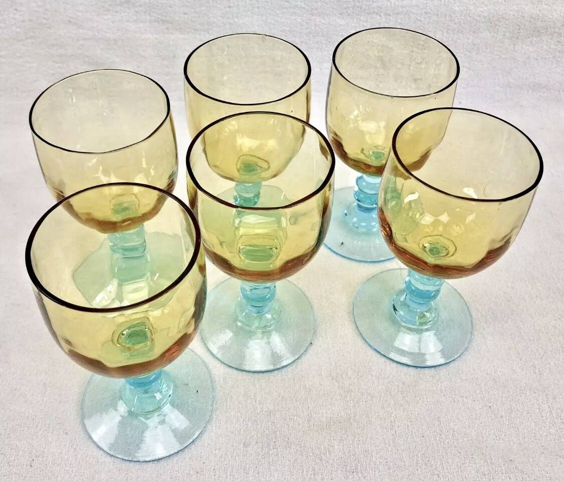 6 old two-tone George Sand wine glasses
