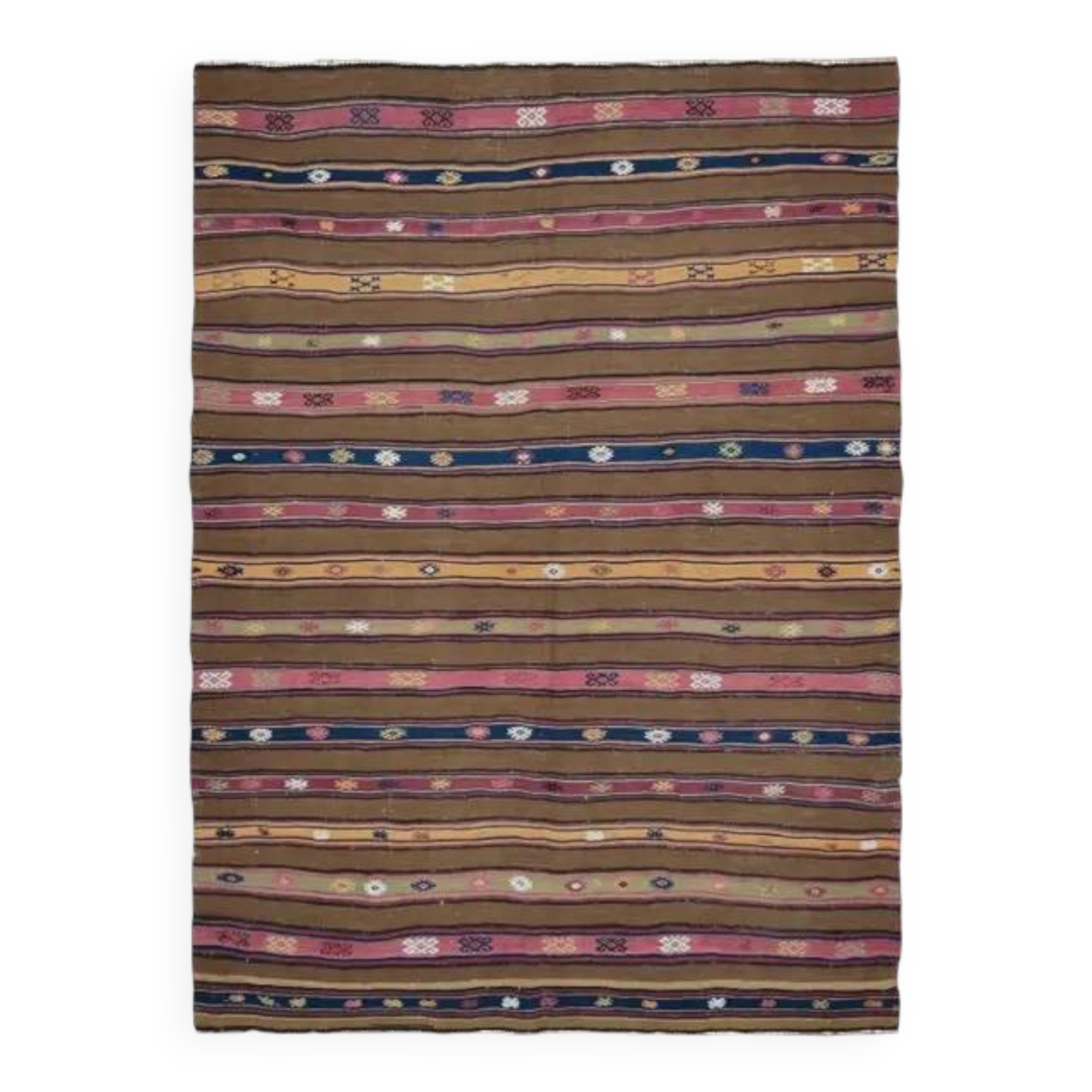 1970s Vintage Turkish Oushak Handmade Wool Cotton Brown Area Rug 167x229