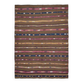 Tapis vintage turc Oushak fait main en laine et coton marron, années 1970