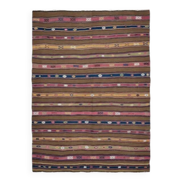 1970s Vintage Turkish Oushak Handmade Wool Cotton Brown Area Rug 167x229
