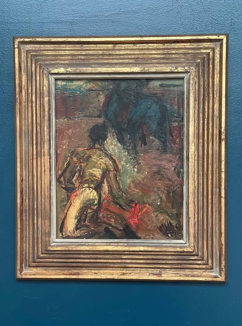 Original Swedish Oil on Panel – "The Bullfight" by Owe Wessbohn – Dated 1953 – Framed Period Piece – 59 × 51 cm