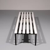 Vintage White Wooden Bench with Black Metal Frame