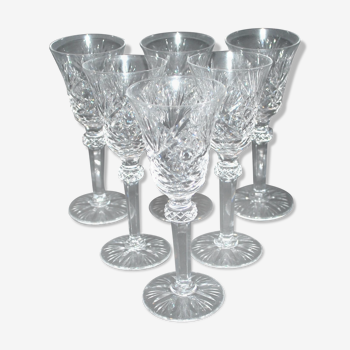 Série de 6 verres à pied en cristal taillé diamant 14.5cm, Cristallerie Lorraine