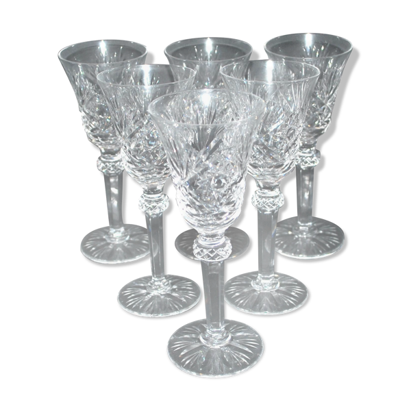 Série de 6 verres à pied en cristal taillé diamant 14.5cm, Cristallerie Lorraine