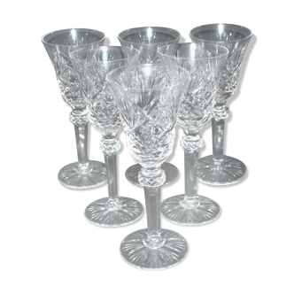 Série de 6 verres à pied en cristal taillé diamant 14.5cm, Cristallerie Lorraine