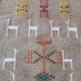 Traditional handmade kilim gray gazelle pattern rug
