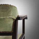 Art Deco Armchair in Black Lacquered Wood and Green Velvet, Belgium 1930s