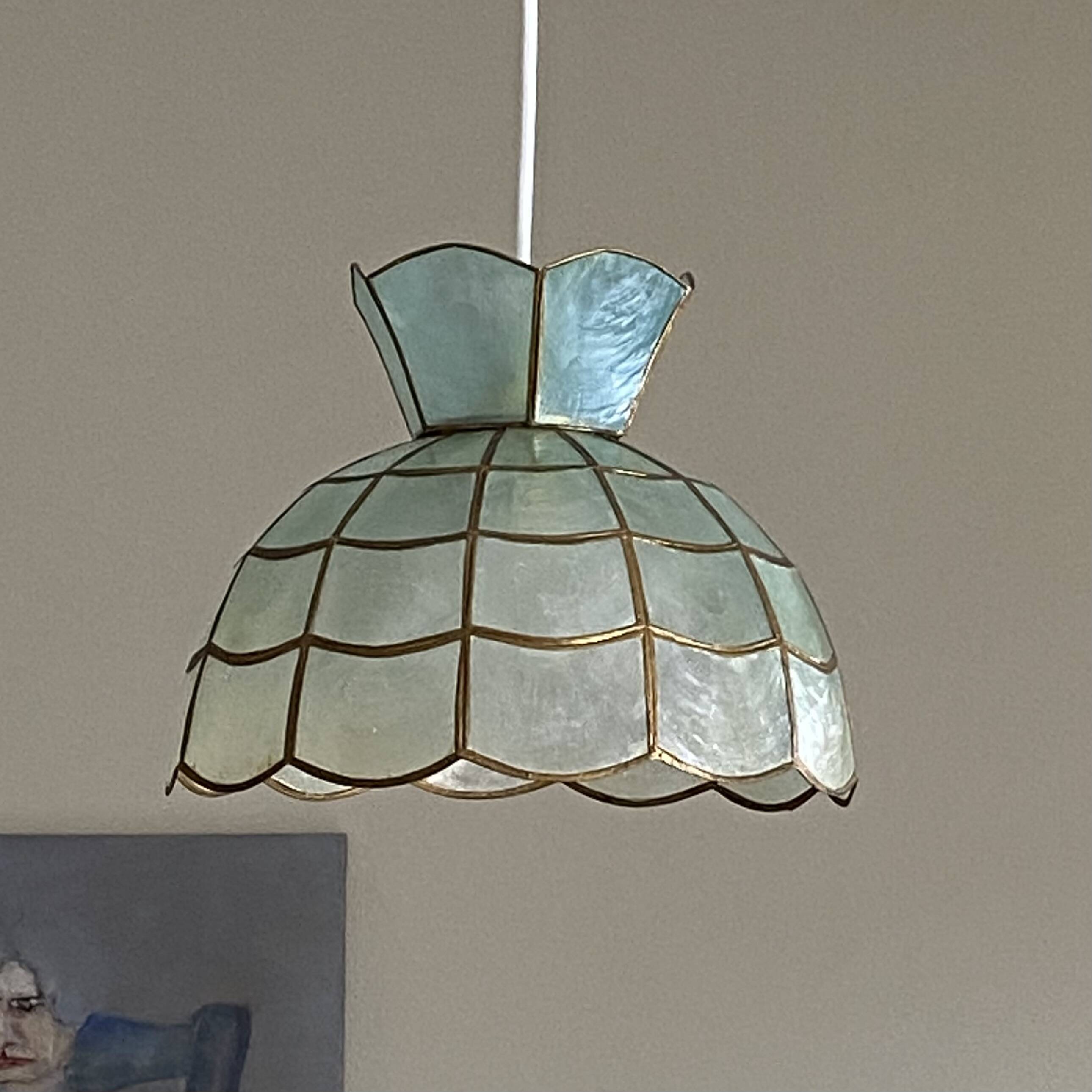 Suspension lampshade in bluish mother-of-pearl 1950