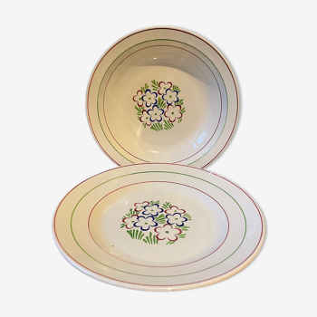 Set of 2 round dishes in earthenware by Lunéville Keller and Guérin