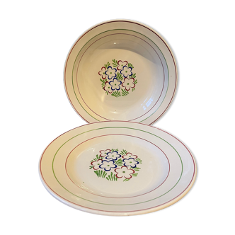 Set of 2 round dishes in earthenware by Lunéville Keller and Guérin