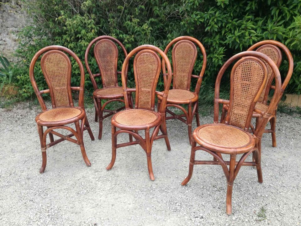 Ensemble de 4 chaises de bistrot terrasse en rotin et cannage