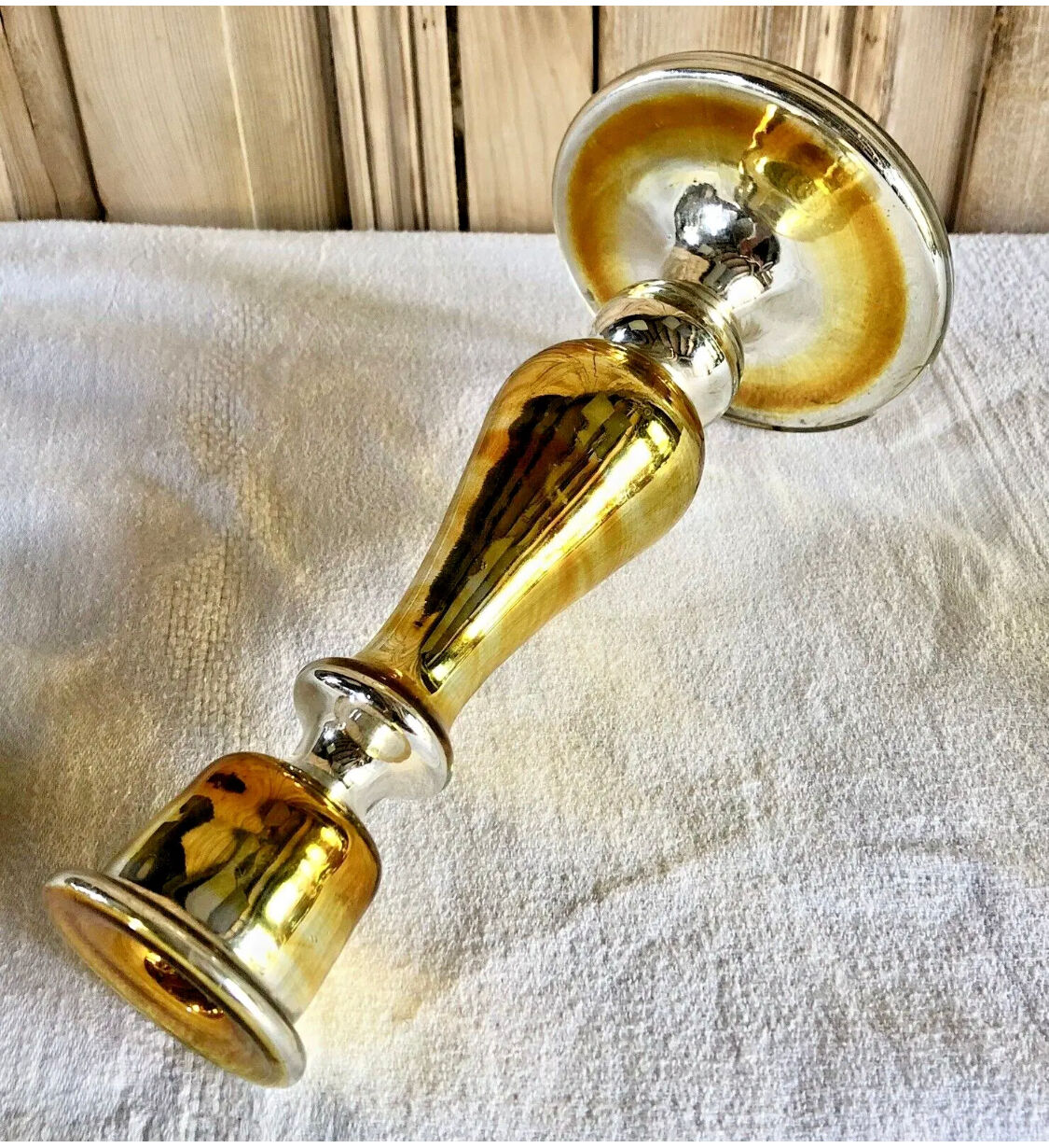 Old candle holder XIX gilded mercurized eglomised glass