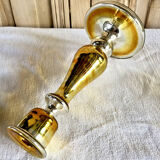 Old candle holder XIX gilded mercurized eglomised glass