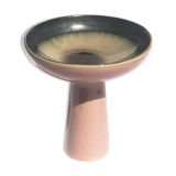 Brown/pink enamelled stoneware dessert dish on stand