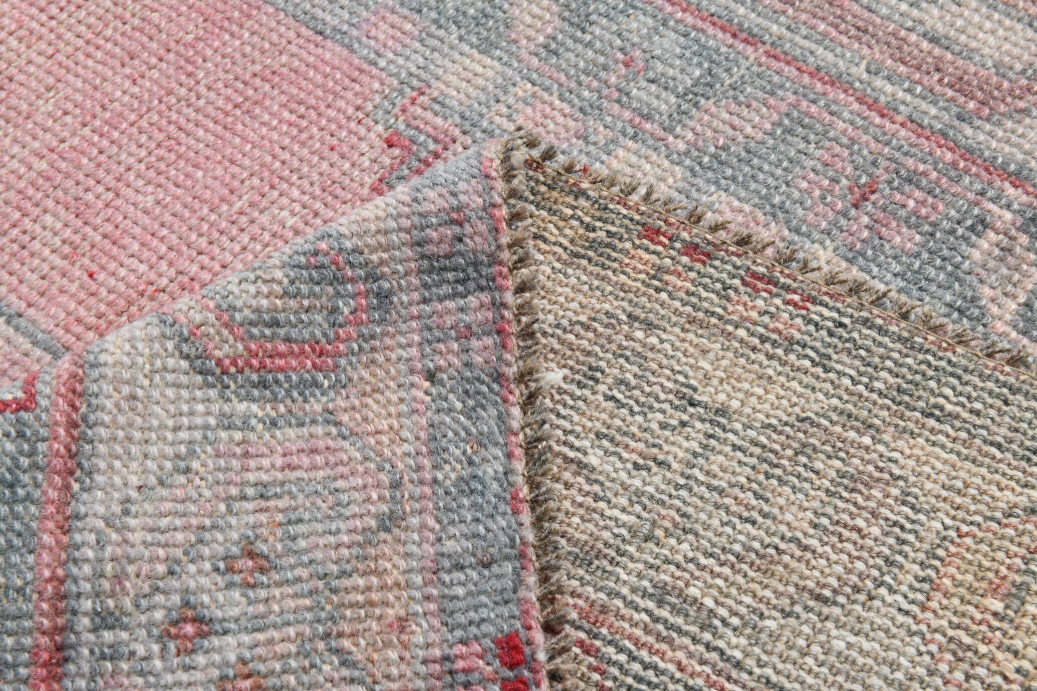 4x8 Soft Pink Geometric Handmade Vintage Rug, 128x242Cm