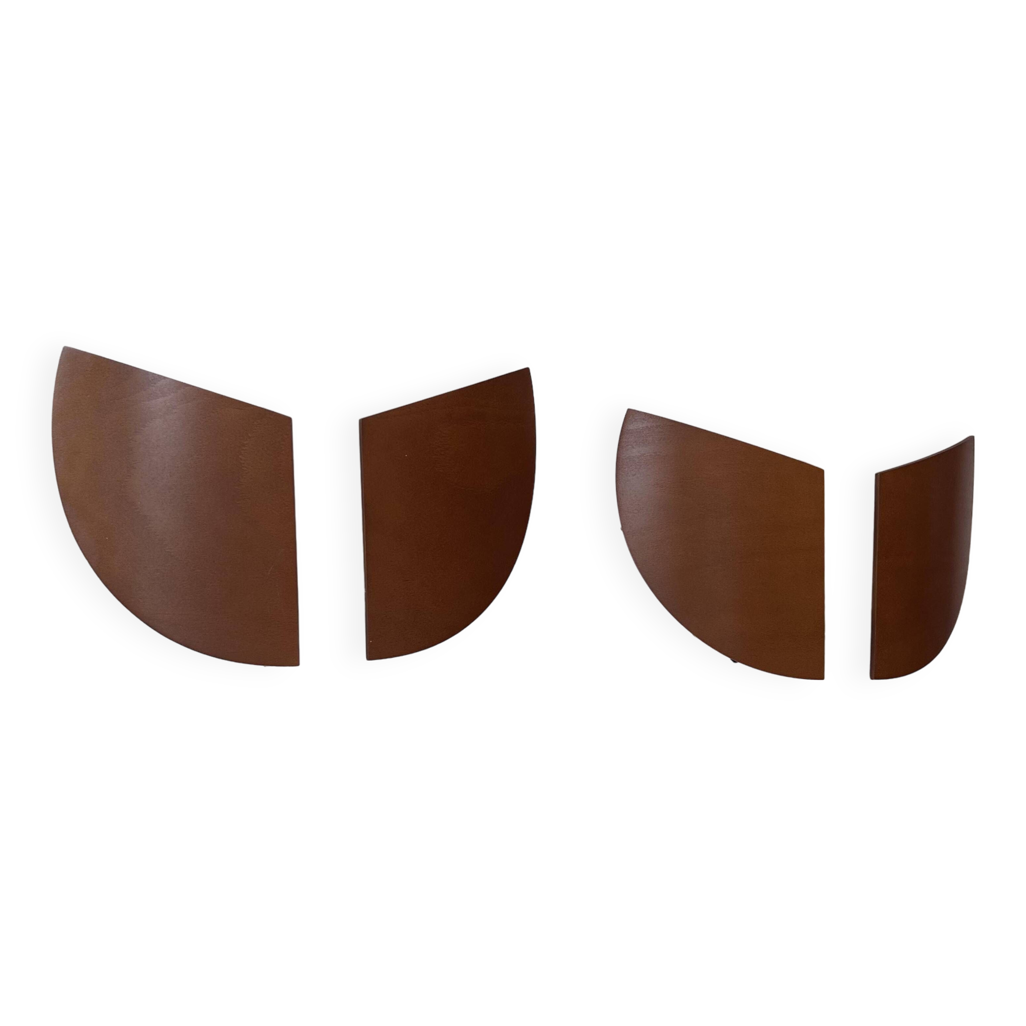 Pair of vintage thermoformed wood and sandblasted glass wall lights, France, 1980