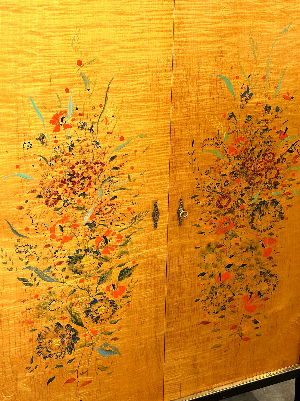 Exquisite 1950s neoclassical sycamore secretaire by Frères De Coene, Belgium.