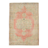 6x9 Soft Beige & Red Geometric Vintage Rug, 181x260 Cm