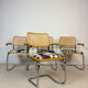 4 fauteuils cannés chrome et bois années 70