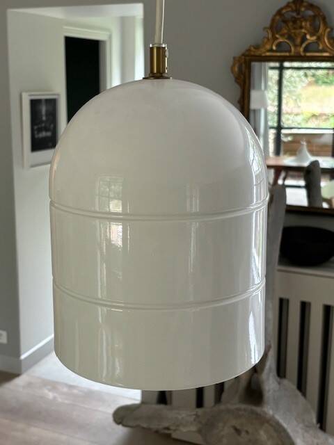 White metal pendant light - suede from the 70s/80s