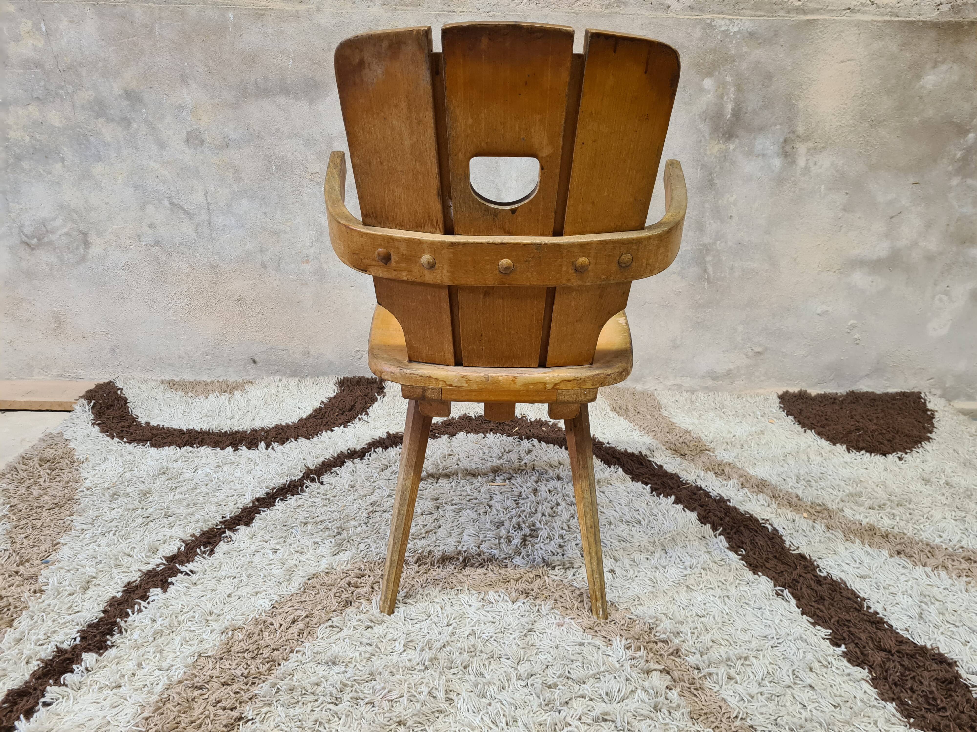 Brutalist wooden chair 1960
