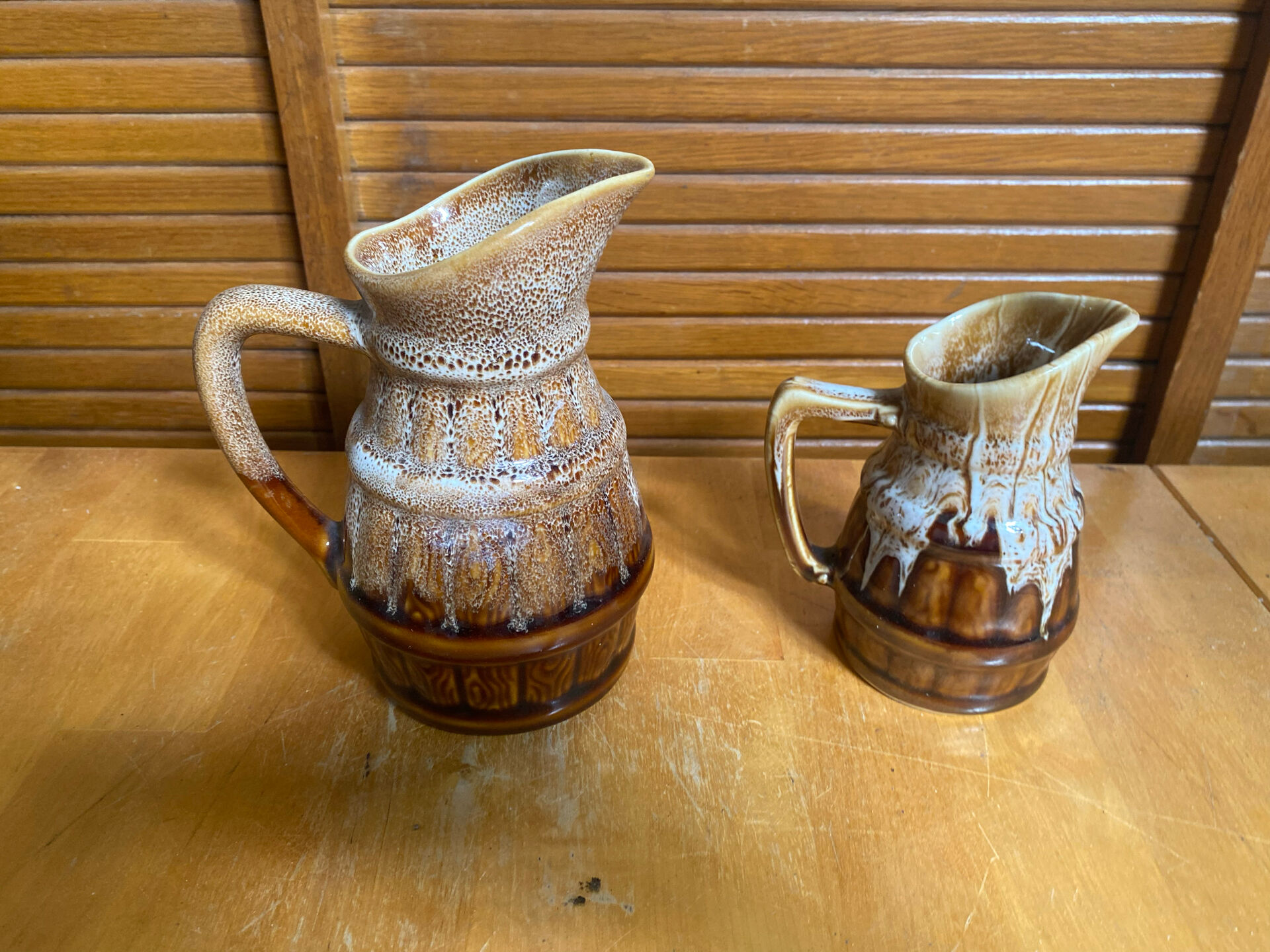 Pair of Barrel-Shaped Pitchers REVOL Flamed Ceramic 1/4 Litre Vintage