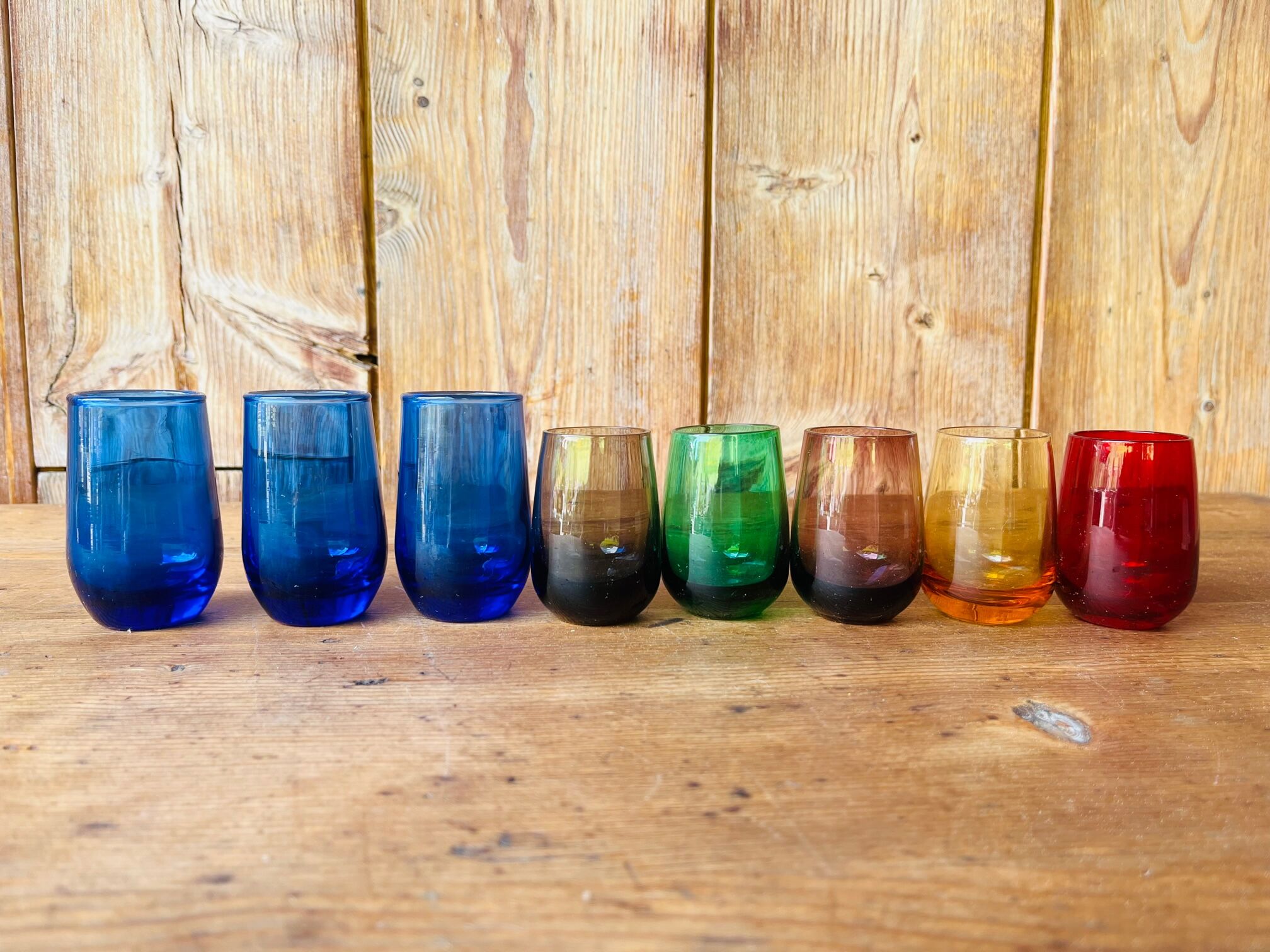 Set of colored liquor glasses 70s