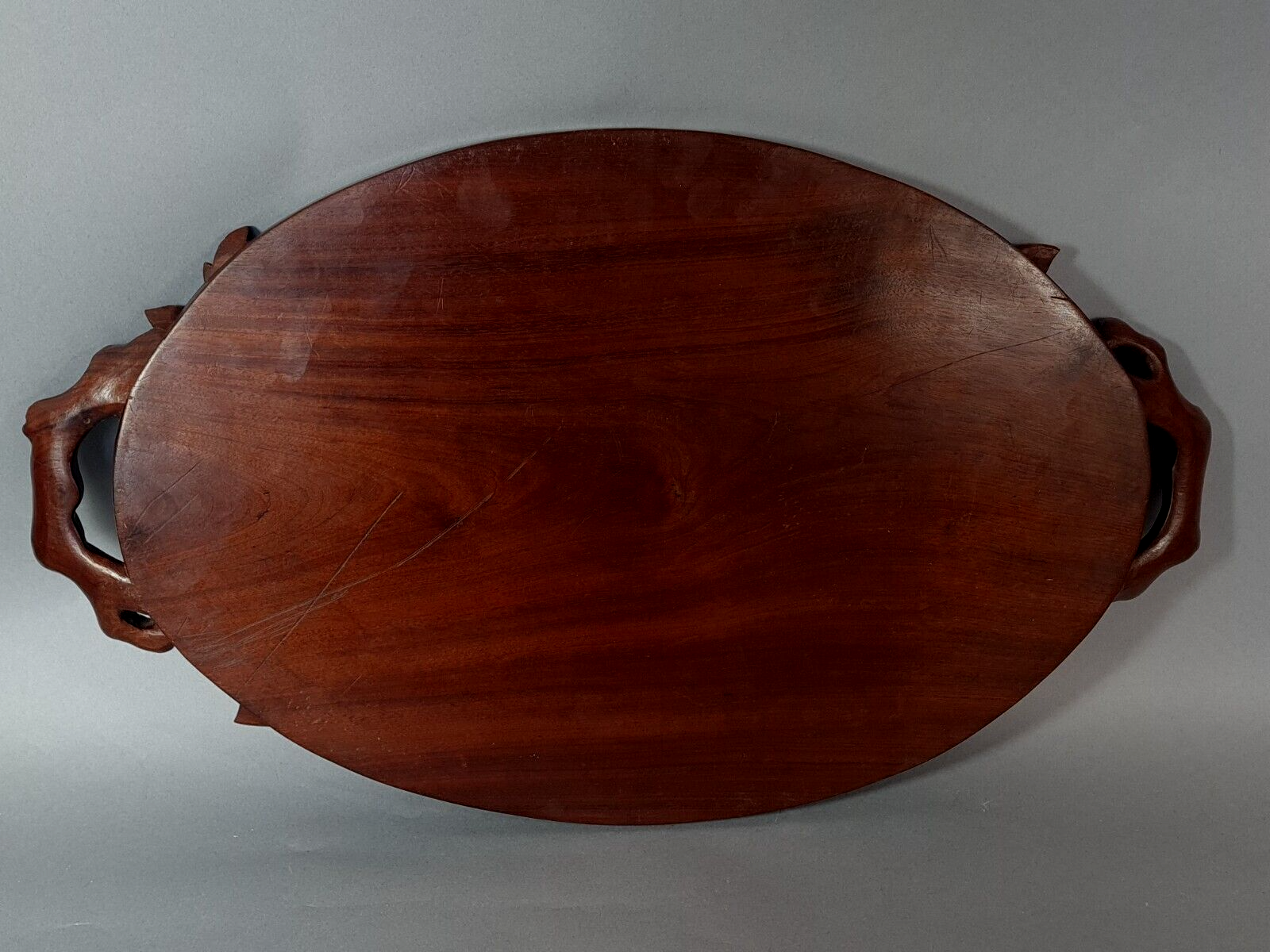 Old wooden tray carved with birds, butterflies and flowers China around 1900. SB