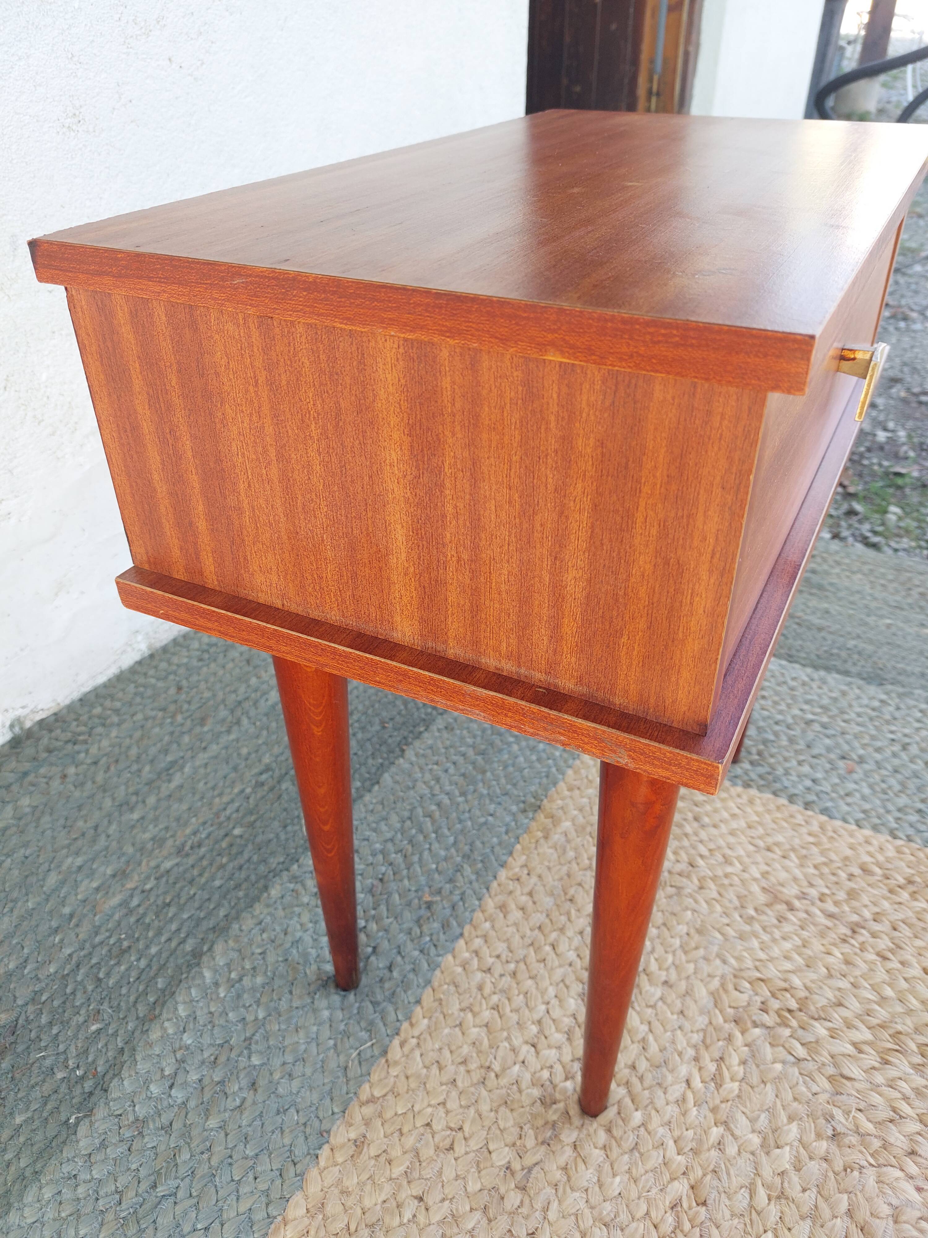 bedside table with spindle legs, vintage 70s