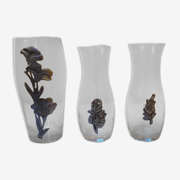 Vases en verre décor étain