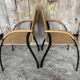 Pair of Vintage RONÉO Armchairs with Black Metal Legs + Curved Wooden Shell