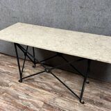 Superb Art Deco period console in iron and Carrara marble circa 1930