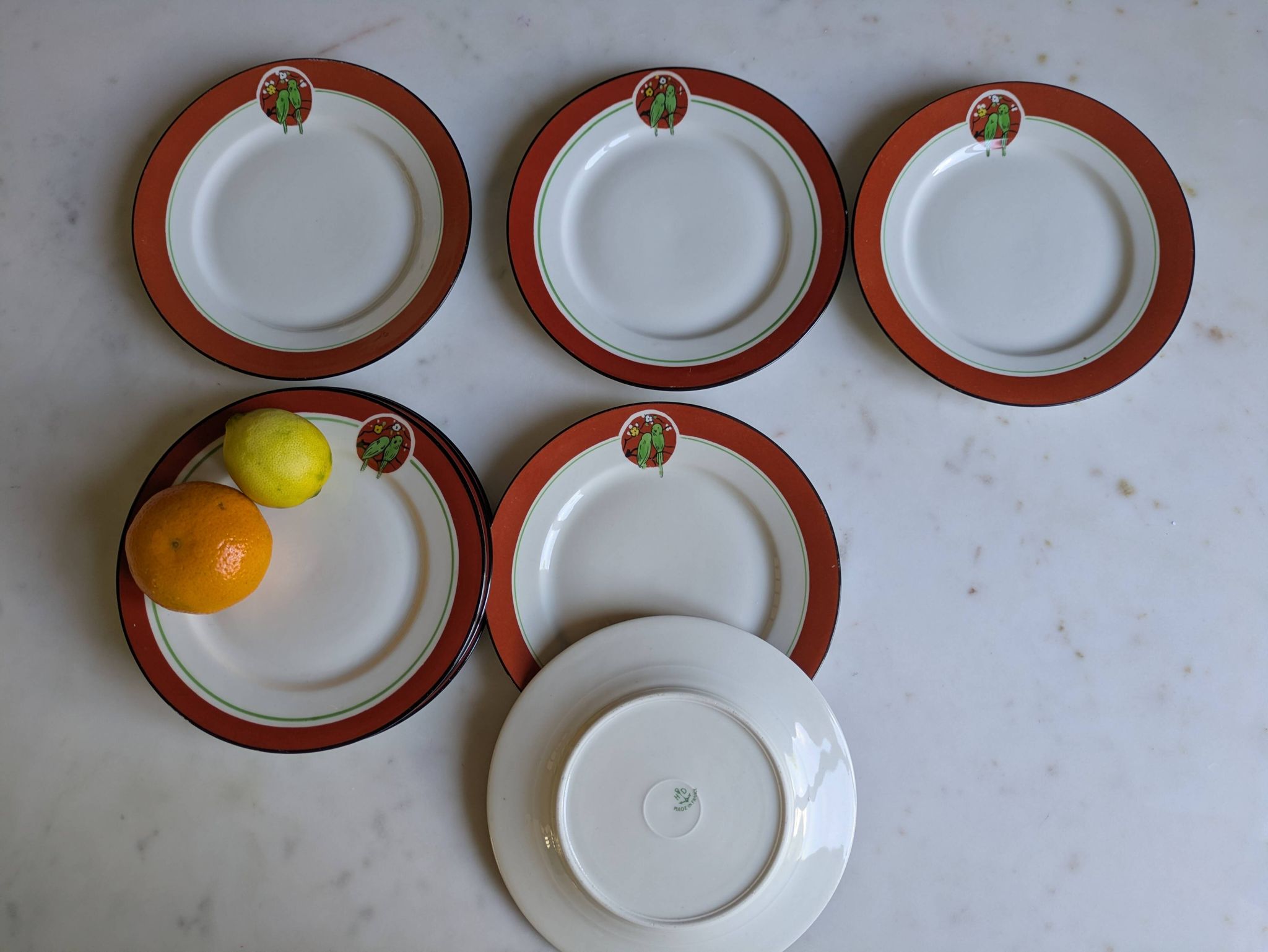 Art Deco dessert plates Henri Delcourt / Boulogne sur Mer / parakeet