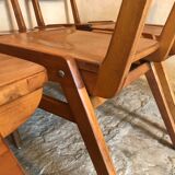 Set of 6 vintage wooden stackable chairs compass legs Germany 1960's