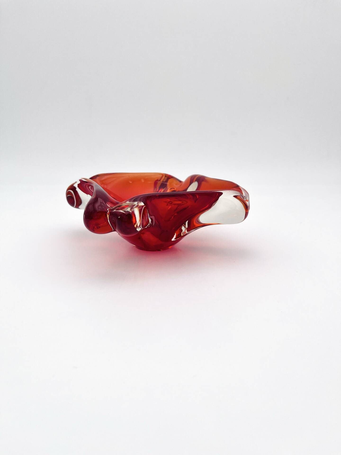 Flavio Poli Seguso Sommerso Red Amber Vintage 60s Art Glass Ashtray