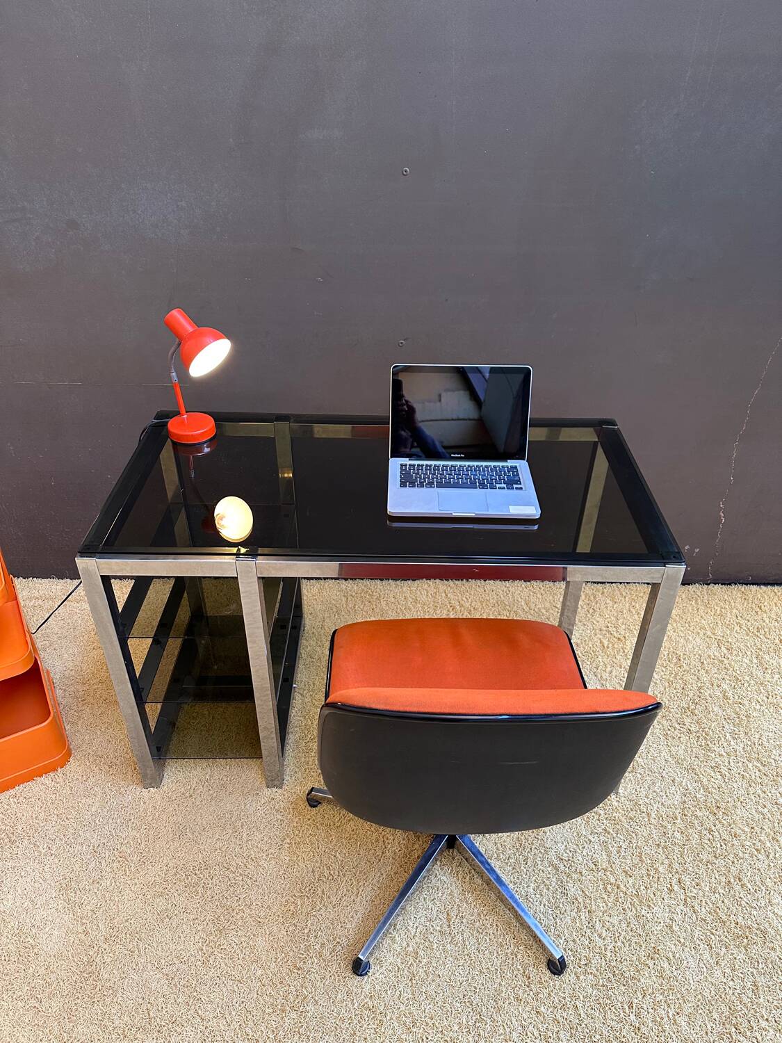 Metal and smoked glass desk