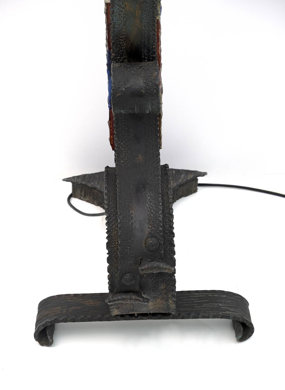 Poliarte Brutalist Italian Wrought Iron and Color Raw Glass Floor Lamp, 60