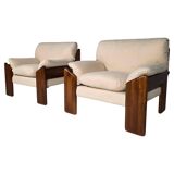 Mid-century walnut "Sapporo" armchairs by Mario Marenco for Mobil Girgi, 1970.