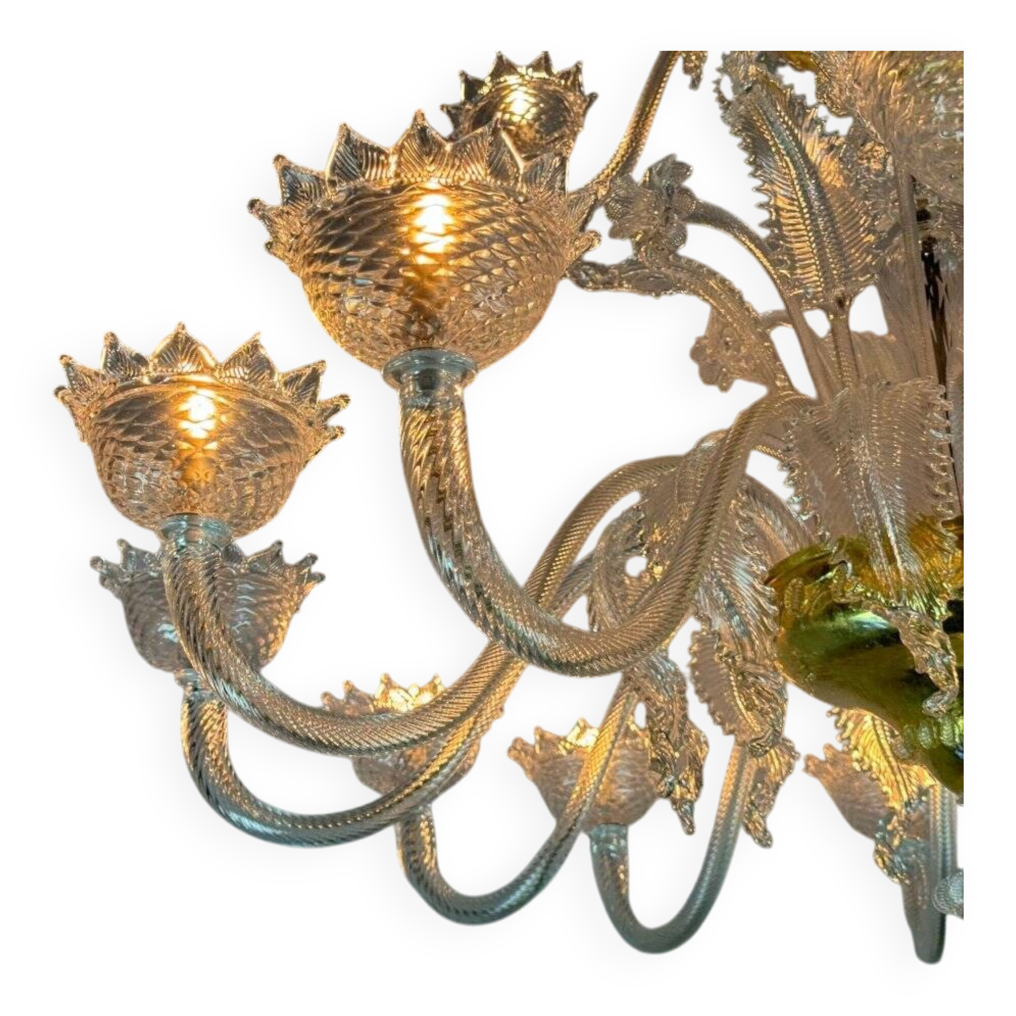Murano Glass Venetian Chandelier, Colorless, Three Levels of Light