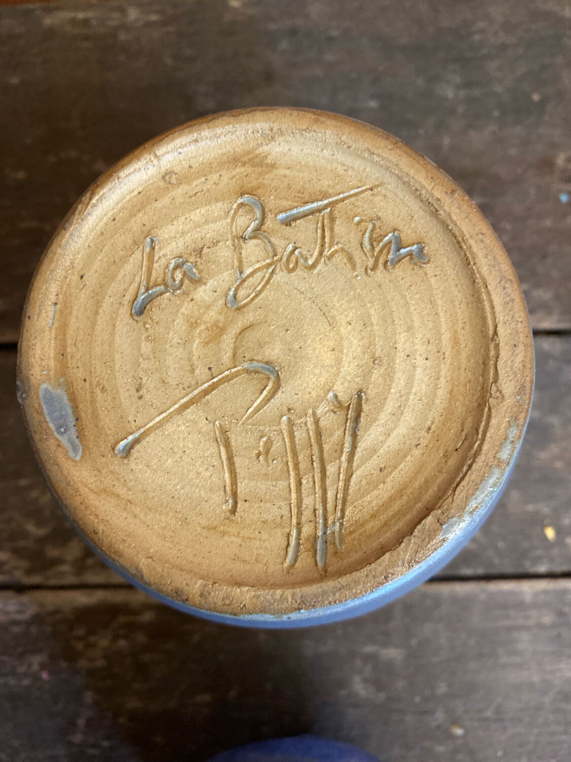 Apothecary pot + old lid peggy la bathie glazed polychrome stoneware