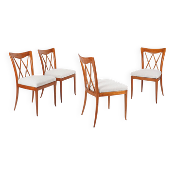 Ensemble de 4 chaises en bois & tissu, vers 1940