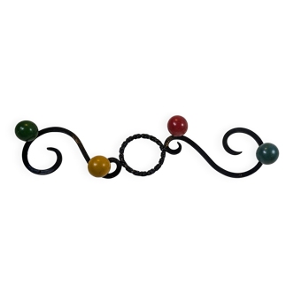 Patère vintage fer forgé boules colorées – style Mid-Century