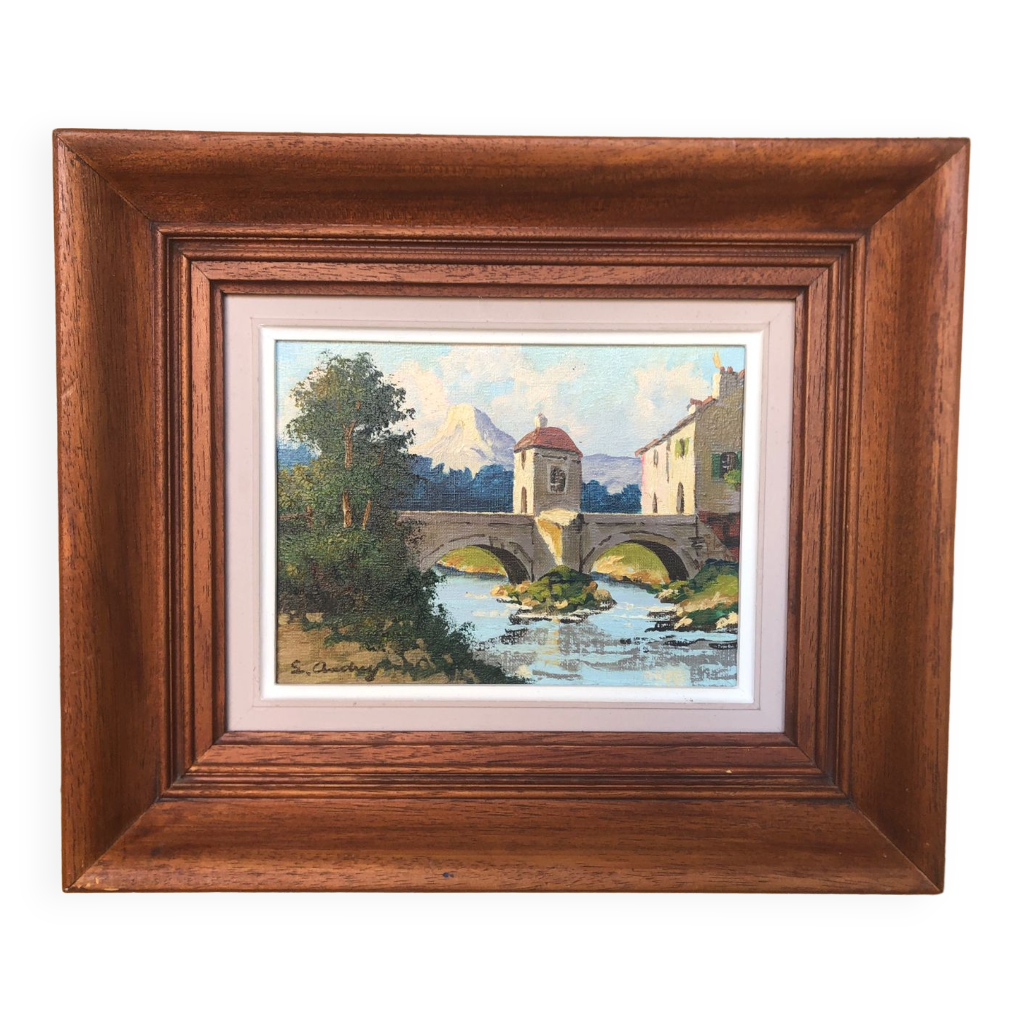 Oil painting on canvas s. audrey riverside + wood frame #a218