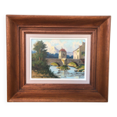 Tableau huile sur toile s. audrey bord de rivière + cadre bois #a218