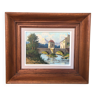 Oil painting on canvas s. audrey riverside + wood frame #a218