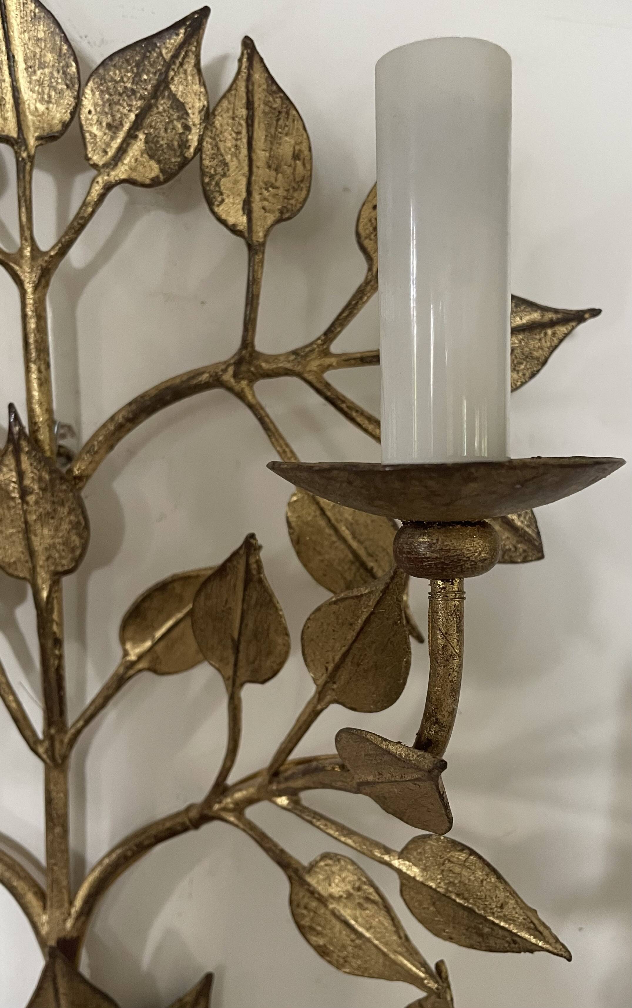 Pair of golden foliage wall lights circa 1960